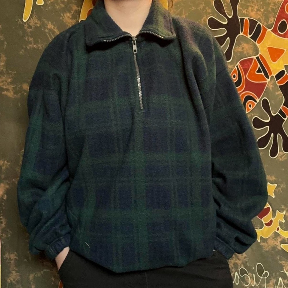 Vintage 90’s fleece plaid sweater size L in men’s